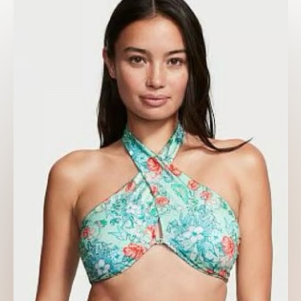 NWT Victoria’s Secret Swim Butterfly Floral Wrap High Neck Halter Bikini Top L